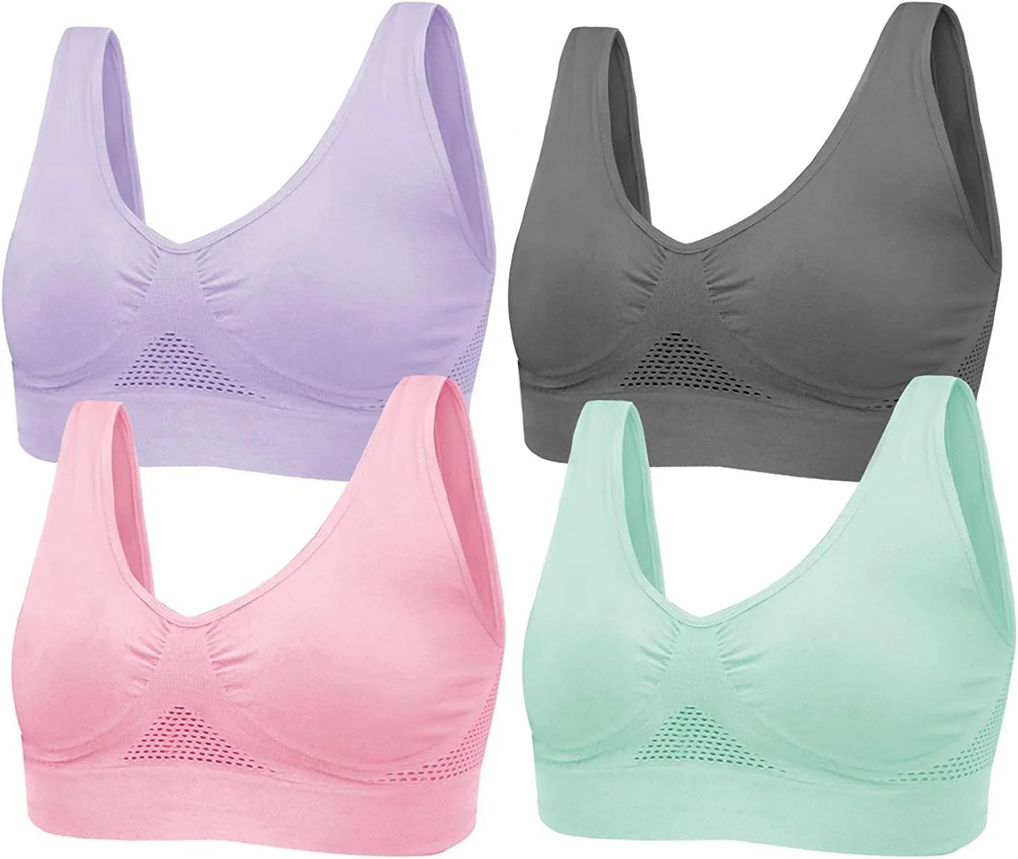 4-Pack Women's Seamless Wireless Cooling Unpadded Comfort Bra