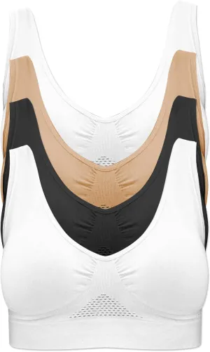 4-Pack Women's Seamless Wireless Cooling Unpadded Comfort Bra