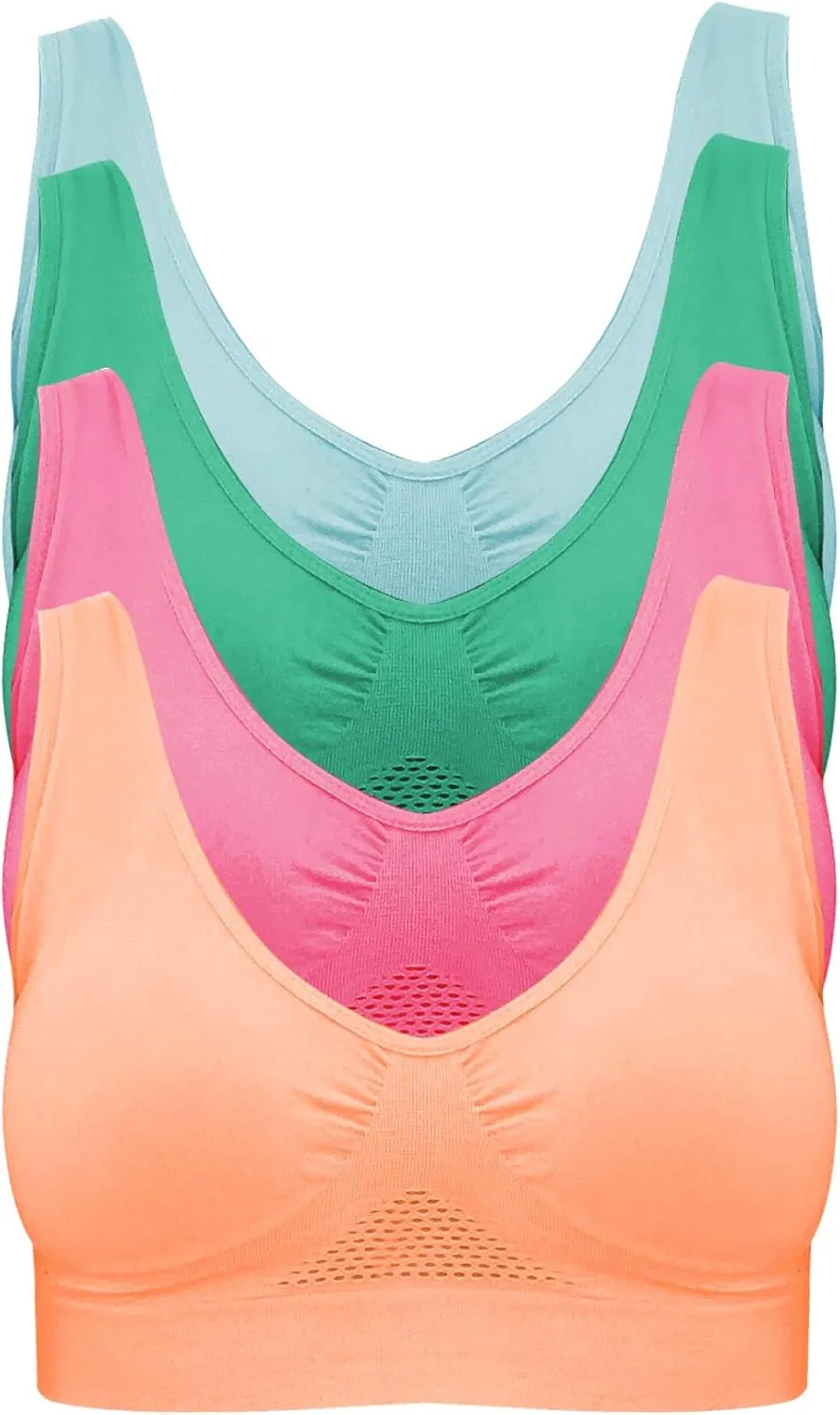 4-Pack Women's Seamless Wireless Cooling Unpadded Comfort Bra