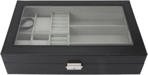 4 Slots 3 Glasses Compartments Display Case Watch Band Storage Waterproof Dustproof Ring Layer Compact Spacious Men Pvc Velvet Metal Key 33x20x8 Cm