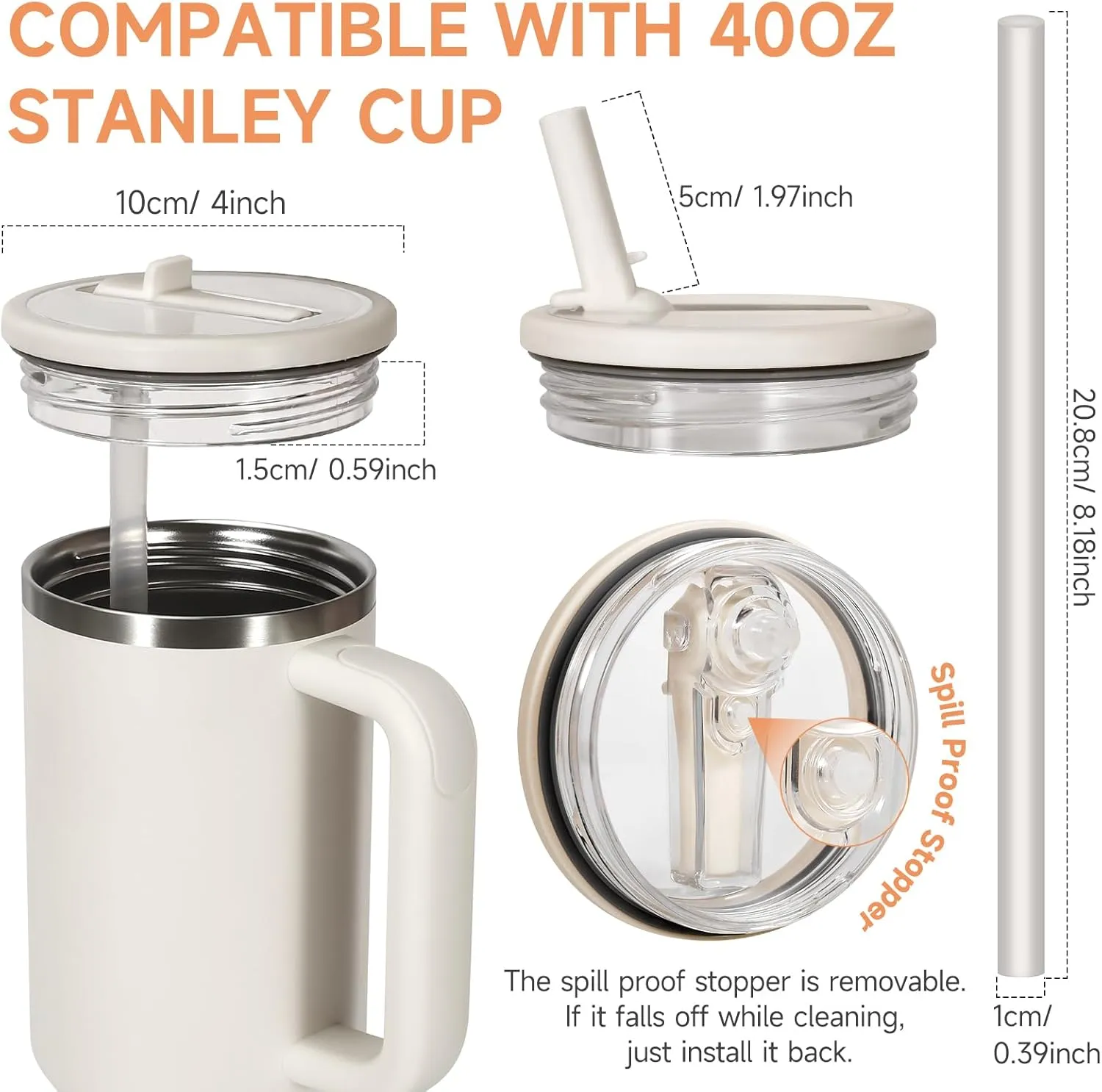 40oz Flip Straw Leak Proof Lid for Stanley H2.0 Quencher Protour Tumbler, 2 Pack Spill Proof Lid Replacement Straw Cover Top for 40 OZ Stanley Cup Accessories (Beige, SkyBlue)