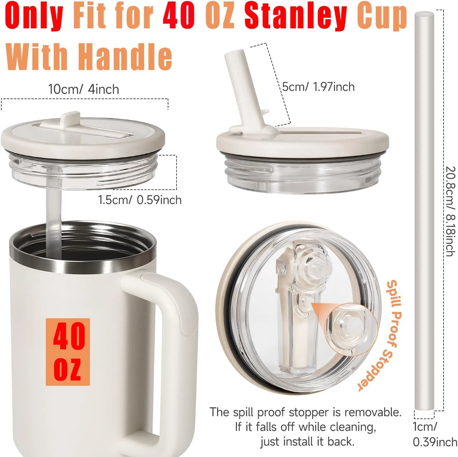 40oz Flip Straw Leak Proof Lid for Stanley H2.0 Quencher Protour Tumbler, 2 Pack Spill Proof Lid Replacement Straw Cover Top for 40 OZ Stanley Cup Accessories (Beige, SkyBlue)