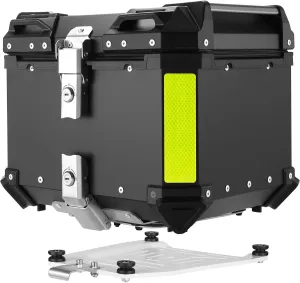 45L Motorcycle Top Case, Waterproof Aluminum Motorcycle Trunk, With Backrest and Safety Lock (Double Key), General Purpose Motorcycle Accessories (Black)