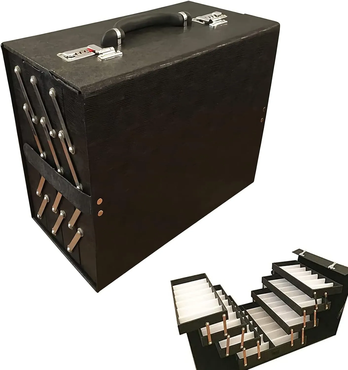 48 Pairs Sunglass Eyewear Eye Wear Display Tray Case Stand Suitcase Key Lock PU Leather Great for Watches and Jewelry