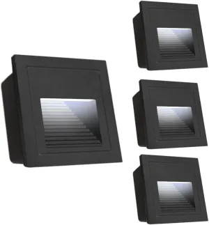 4Pack 3W LED Recessed Light 85-230V Step Lights Cool White 6000K IP65 Waterproof Wall Light Staircase Light lamp, Inside Outside Garden Balcony Corridor, Aluminum, 120V,Black