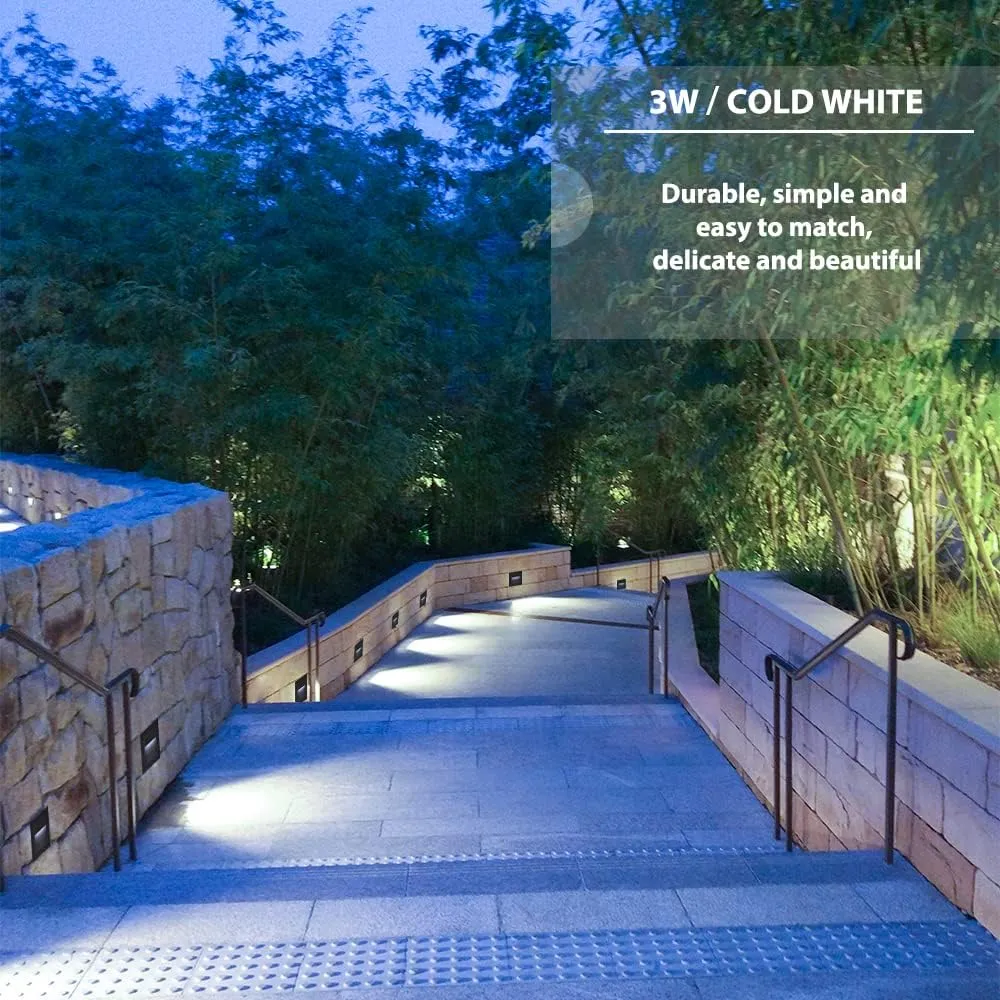 4Pack 3W LED Recessed Light 85-230V Step Lights Cool White 6000K IP65 Waterproof Wall Light Staircase Light lamp, Inside Outside Garden Balcony Corridor, Aluminum, 120V,Black