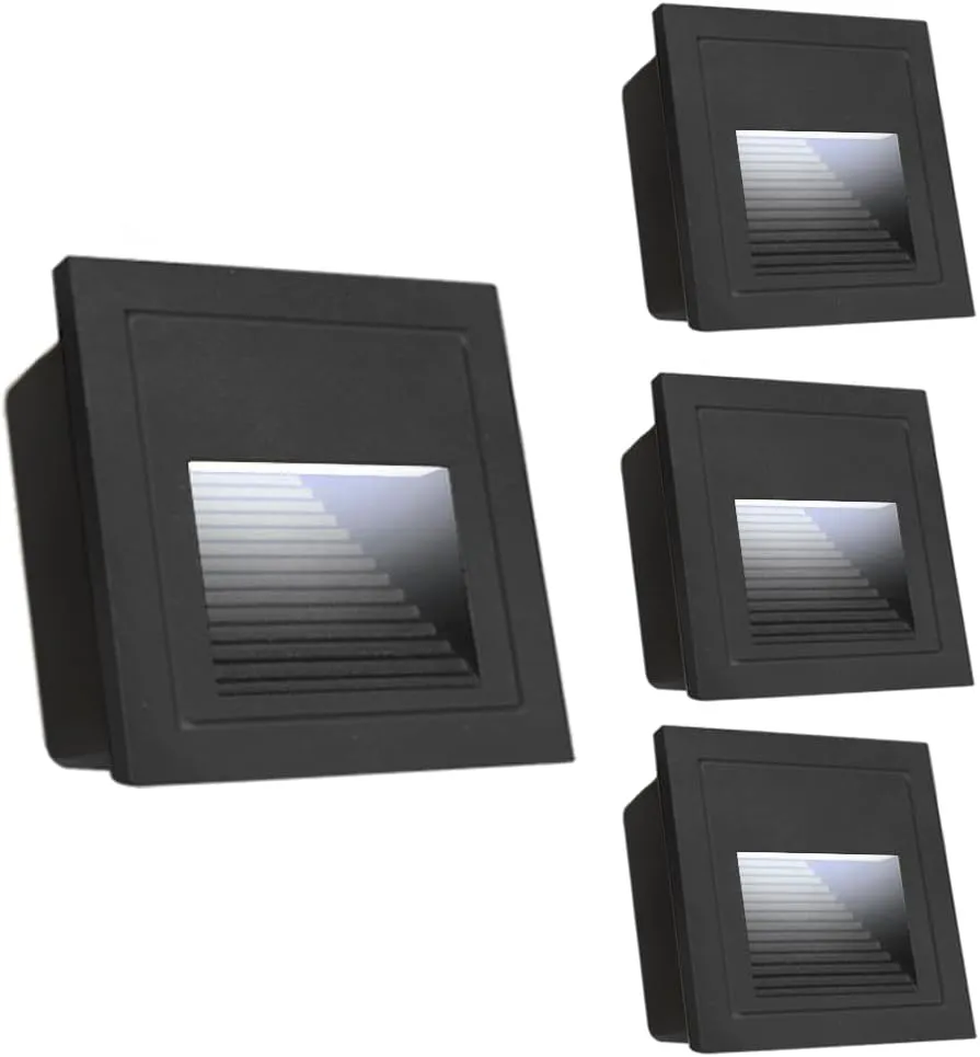 4Pack 3W LED Recessed Light 85-230V Step Lights Cool White 6000K IP65 Waterproof Wall Light Staircase Light lamp, Inside Outside Garden Balcony Corridor, Aluminum, 120V,Black