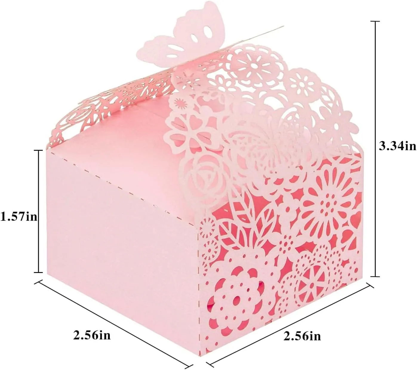 50pcs Laser Cut Butterfly Favor Boxes, 2.6" x 2.6" x 1.6" Floral Gift Box for Bridal Shower Anniversary Wedding Party,Baby Shower,First Communion, Pink