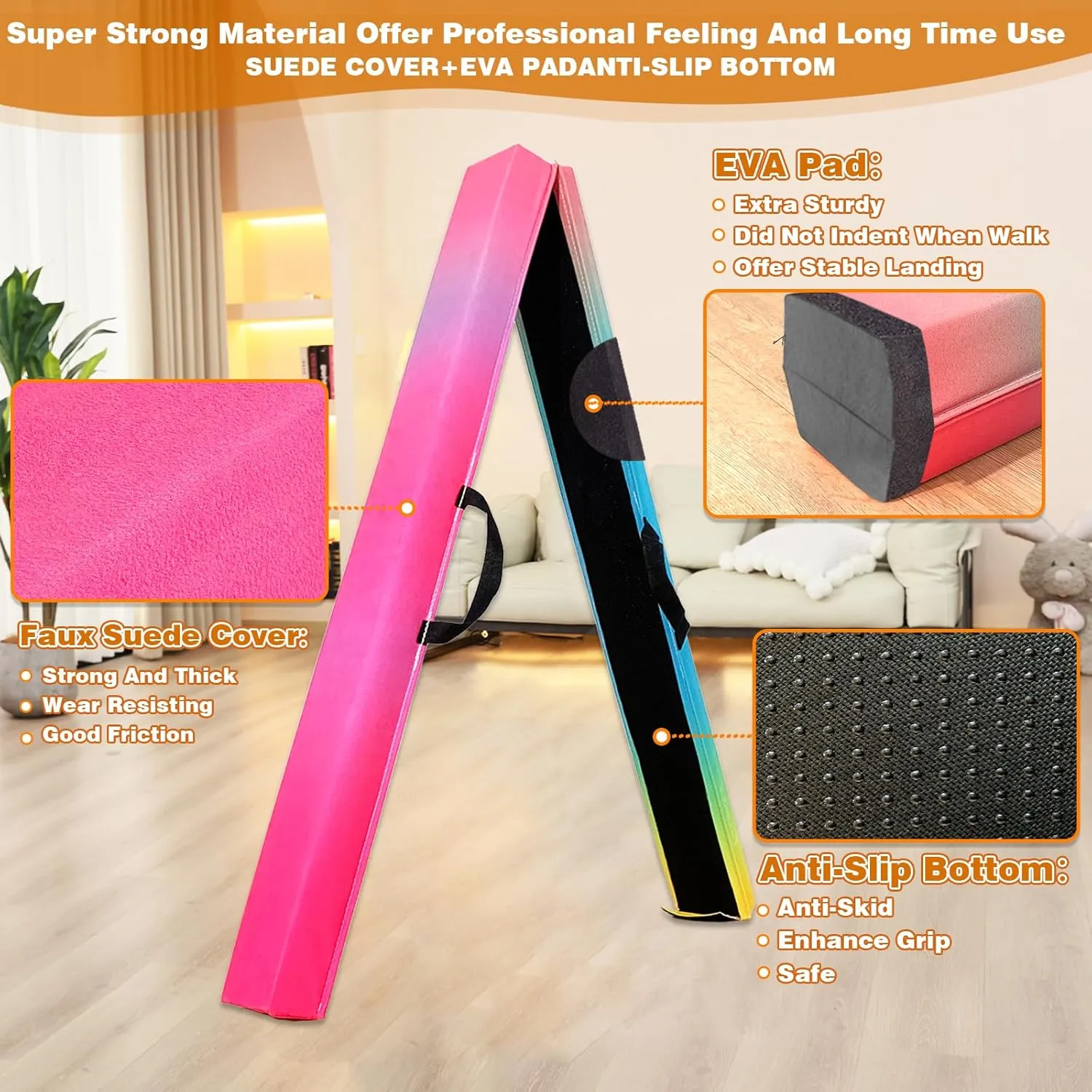 6 FT / 8 FT / 9 FT Folding Gymnastics Beam Foam Balance Floor Beam - Extra Firm - Suede Cover - Anti Slip Bottom with Carry Bag for Kids/Adults Home Use