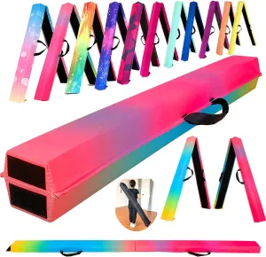 6 FT / 8 FT / 9 FT Folding Gymnastics Beam Foam Balance Floor Beam - Extra Firm - Suede Cover - Anti Slip Bottom with Carry Bag for Kids/Adults Home Use