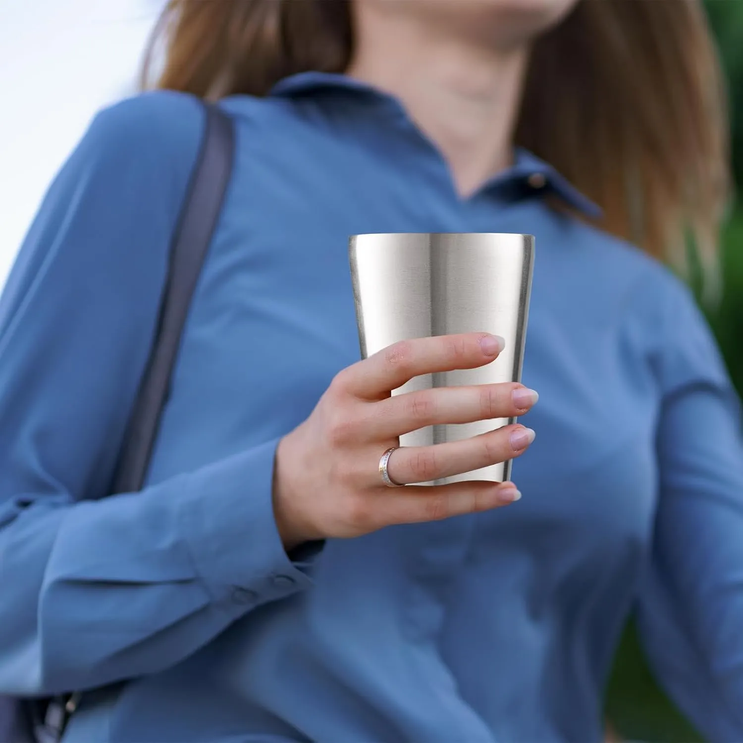 6 Pack 12 oz Stainless Steel Insulated Cup, Double Wall Vacuum Small Metal Cup, Reusable Camping Cups Unbreakable Indoor Outdoor for Party, Home, Office, BBQ, Silver