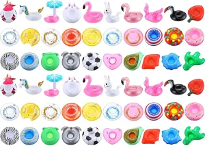 60 Pcs Pool Drink Floats Inflatable Drink Holder Drink Floaties Floating Cup Holders for Summer Swimming Pool Party Favors Bath Toys, 30 Styles