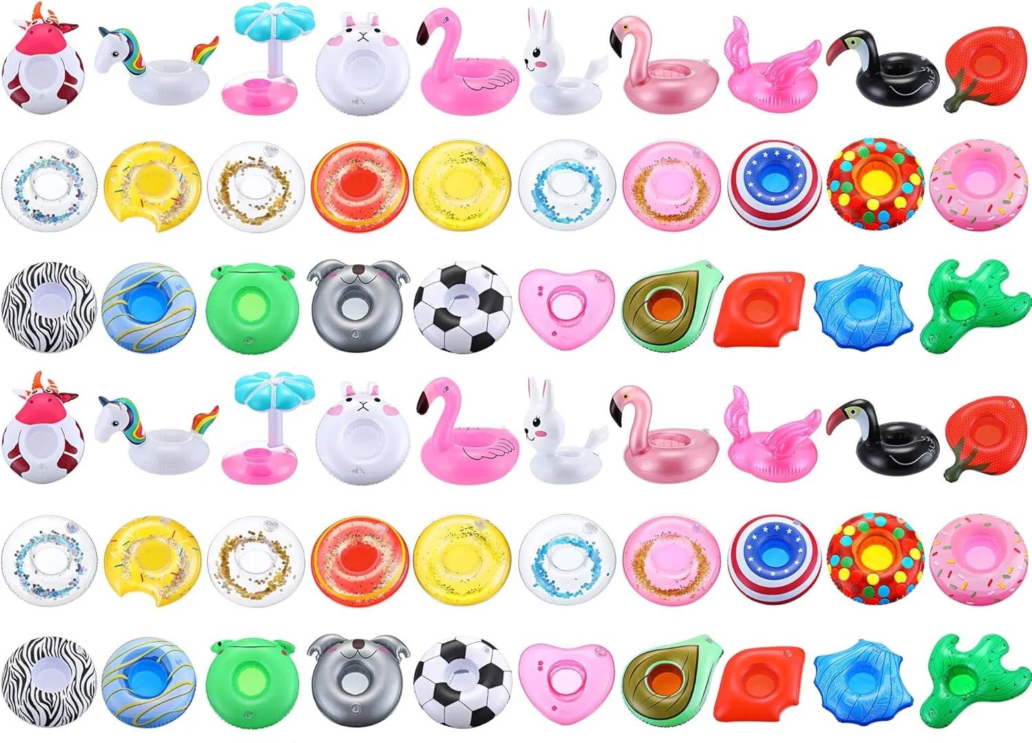 60 Pcs Pool Drink Floats Inflatable Drink Holder Drink Floaties Floating Cup Holders for Summer Swimming Pool Party Favors Bath Toys, 30 Styles