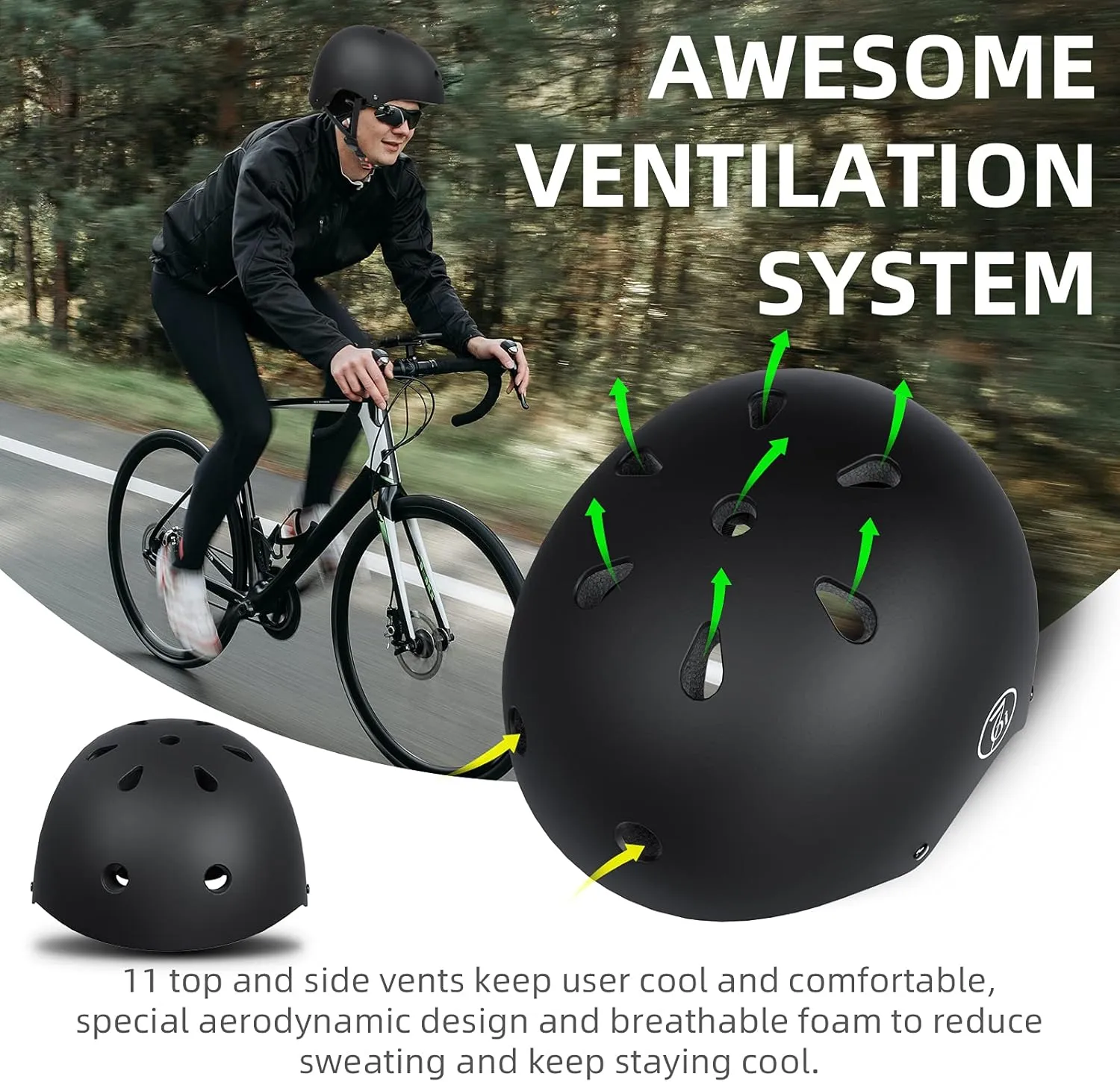 67i Bike Helmet Skateboard Helmet for Adult Cycling Bicycle Scooter Helmets for Men Women Adjustable Roller Skate Helmet for Multi-Sport Bicycle Scooter Inline Rollerblading Cycling Skateboarding