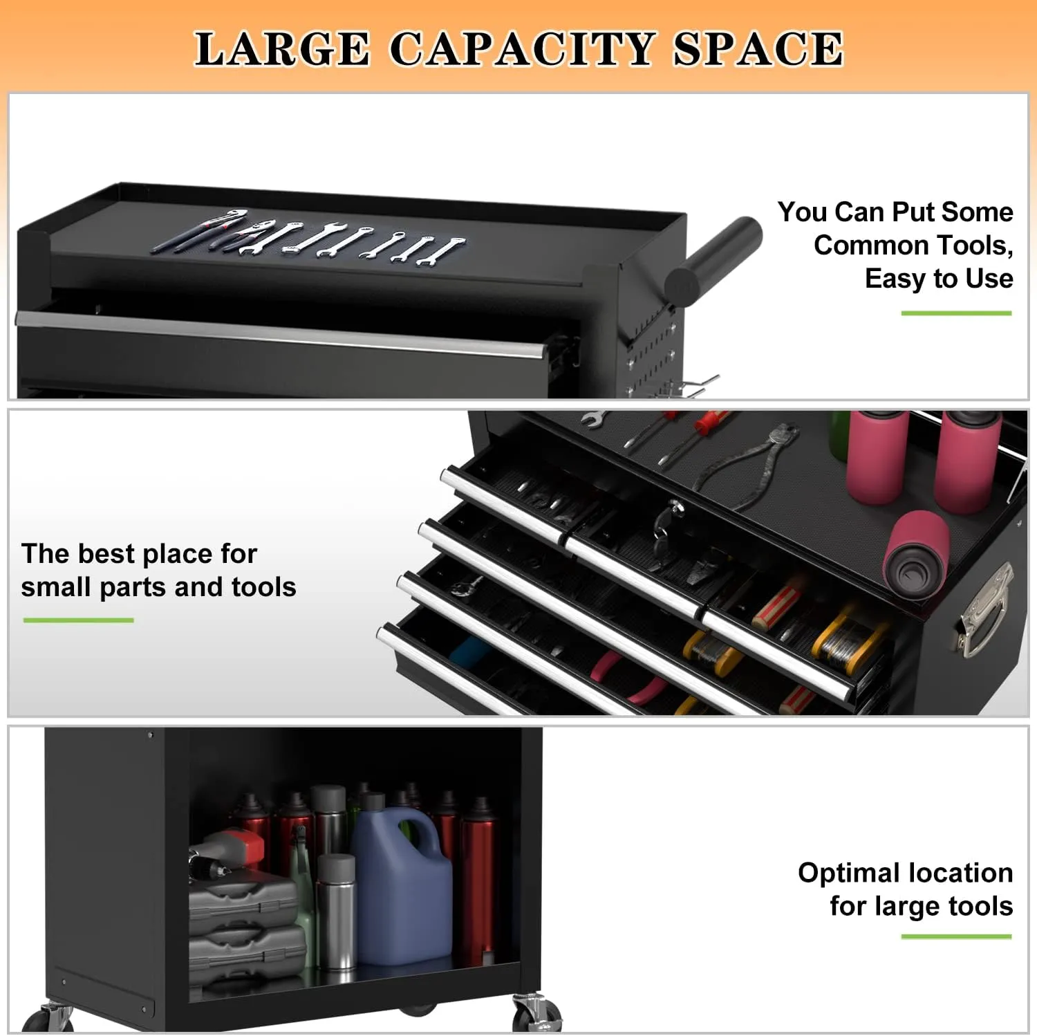 8-Drawer High Capacity Rolling Tool Chest, Removable Cabinet Storage Tool Box with Wheels and Drawers, Detachable Toolbox with Lock for Workshop Mechanics Garage (Black)
