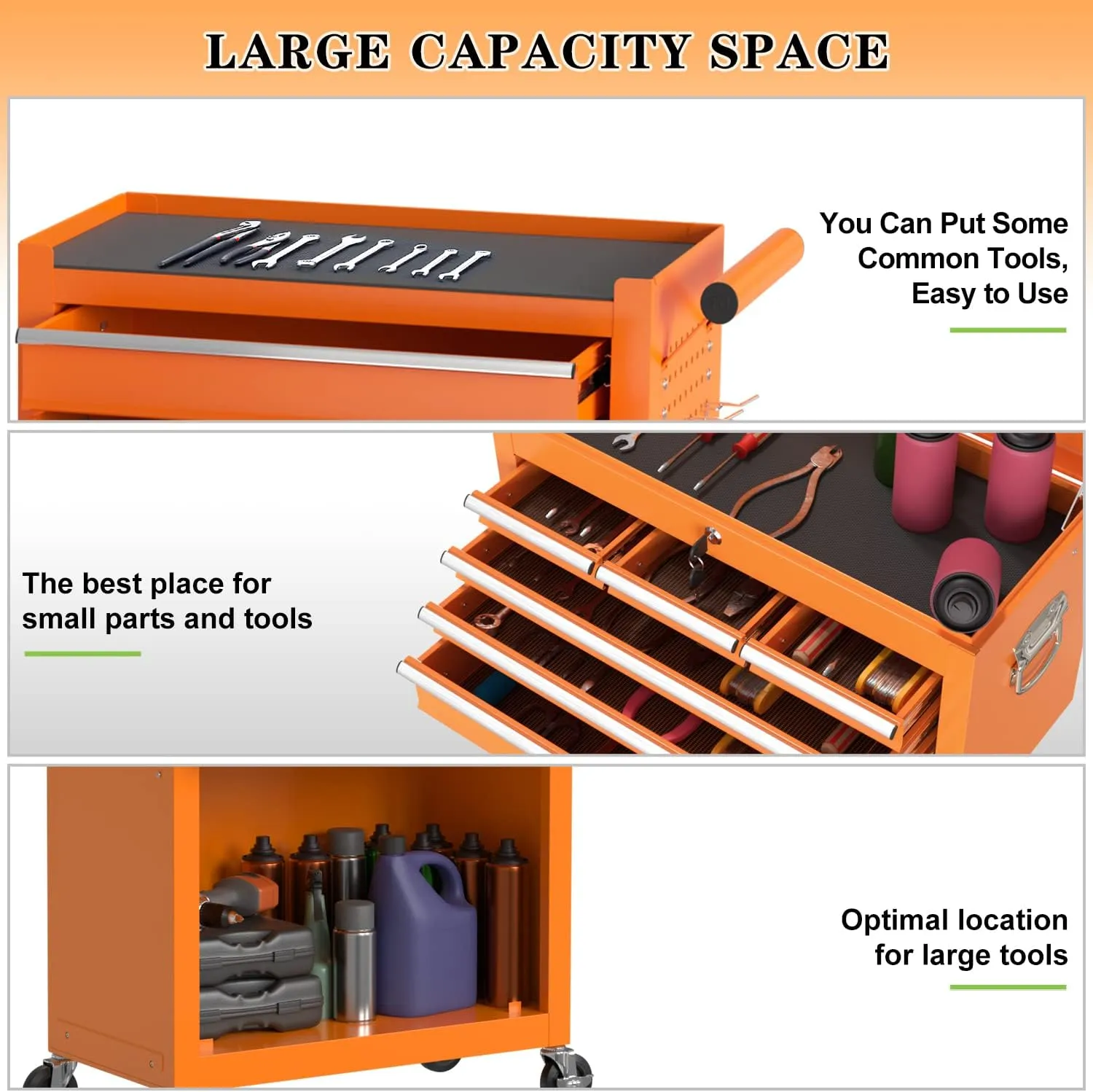 8-Drawer High Capacity Rolling Tool Chest, Removable Cabinet Storage Tool Box with Wheels and Drawers, Detachable Toolbox with Lock for Workshop Mechanics Garage（Orange）
