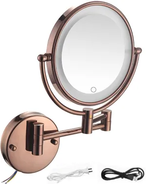 8 Inch Magnifying Mirror with Lights, Wall Mounted Makeup Mirror, Dual-Sided 1X & 3X/5X/7X/10X, LED Lighting, for Bathroom & Vanity Rose Gold,USB 3X