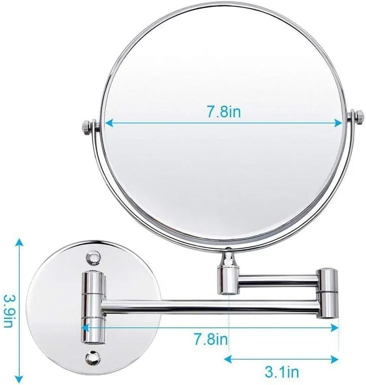 8-inch Two-Sided Wall Mounted Mirror Extending Folding Bathroom Shaving Cosmetic Make Up Mirror- 3X/1X Magnification (Color : #7)