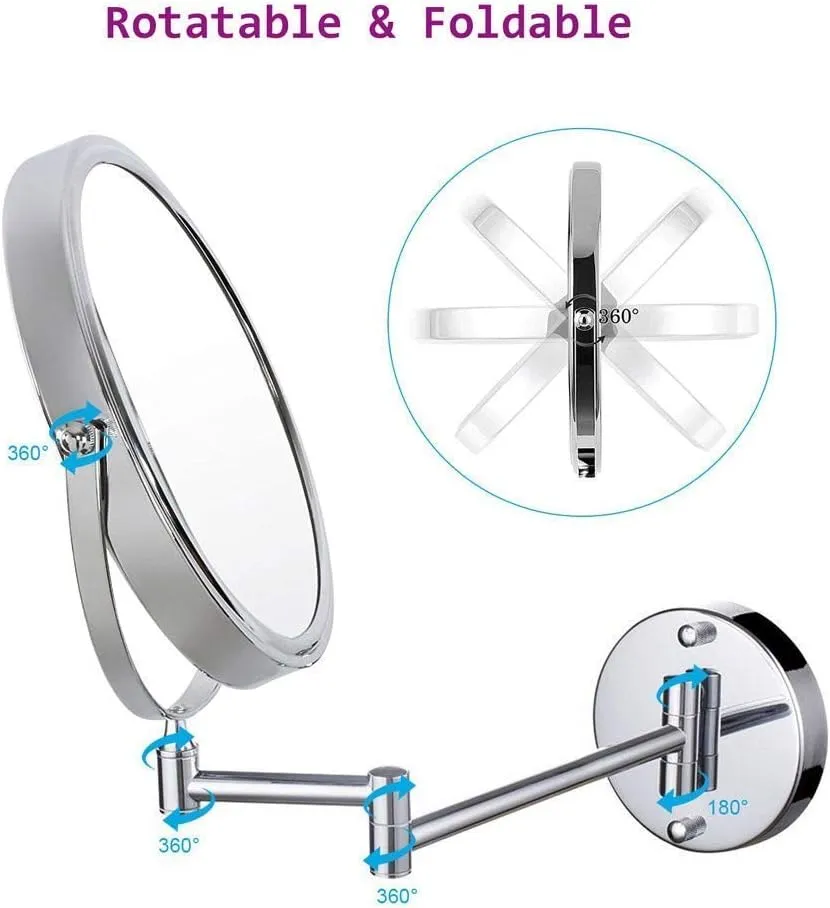 8-inch Two-Sided Wall Mounted Mirror Extending Folding Bathroom Shaving Cosmetic Make Up Mirror- 3X/1X Magnification (Color : #7)