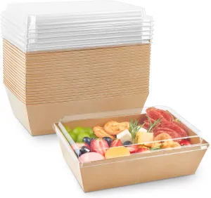 8 x 6 Inch Paper Charcuterie Boxes with Clear Lids, 20 Pack Large Disposable Take Out Bakery Boxes, To Go Containers for Cake Slice, Cupcakes, Sandwiches, Cookies, Cocoa Bombs, Salads (Brown)
