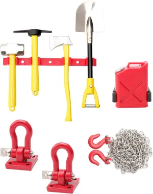 8pcs RC 1/10 Rock Crawler Scale Decoration Accessories Mini Shovel Hammer Axe Pickaxe Gas Can Winch Shackles Tow Chain Hook for TRX4 SCX10 D90 D110 TF2 CC01 Redcat Gen7 Gen8