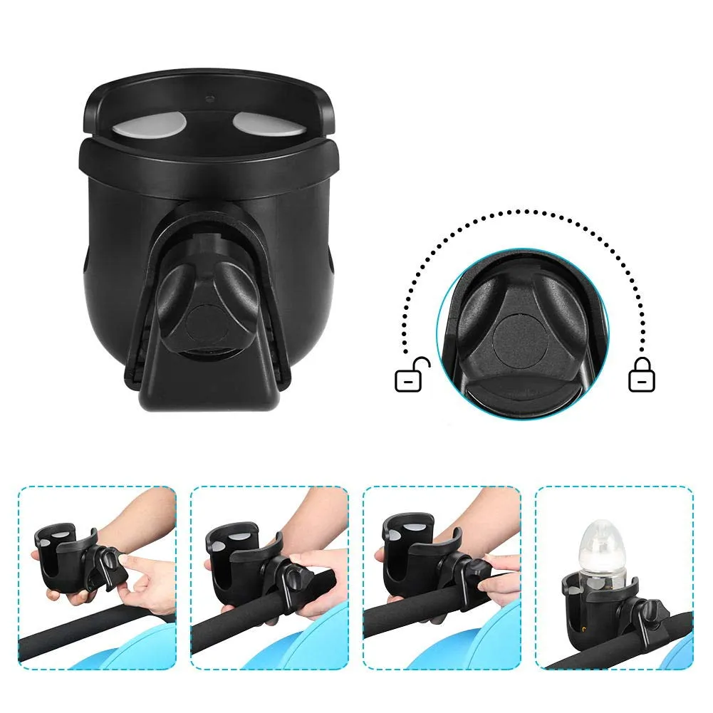 Accmor Stroller Cup Holder, Universal Cup Holder, Bike Cup Holder, 360° Rotatable Large Caliber Drinks Holder for Stroller, Bike, Wheelchair, Walker, Black, 2 Pack