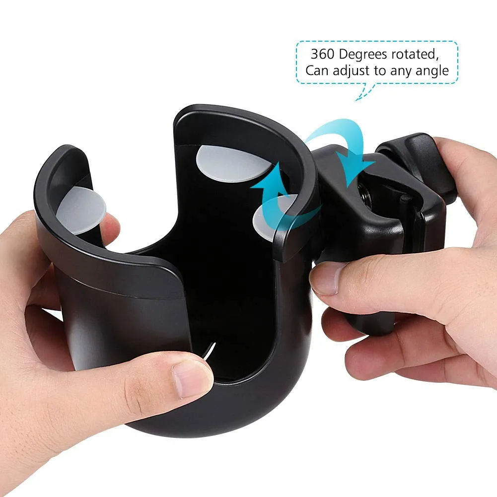 Accmor Stroller Cup Holder, Universal Cup Holder, Bike Cup Holder, 360° Rotatable Large Caliber Drinks Holder for Stroller, Bike, Wheelchair, Walker, Black, 2 Pack