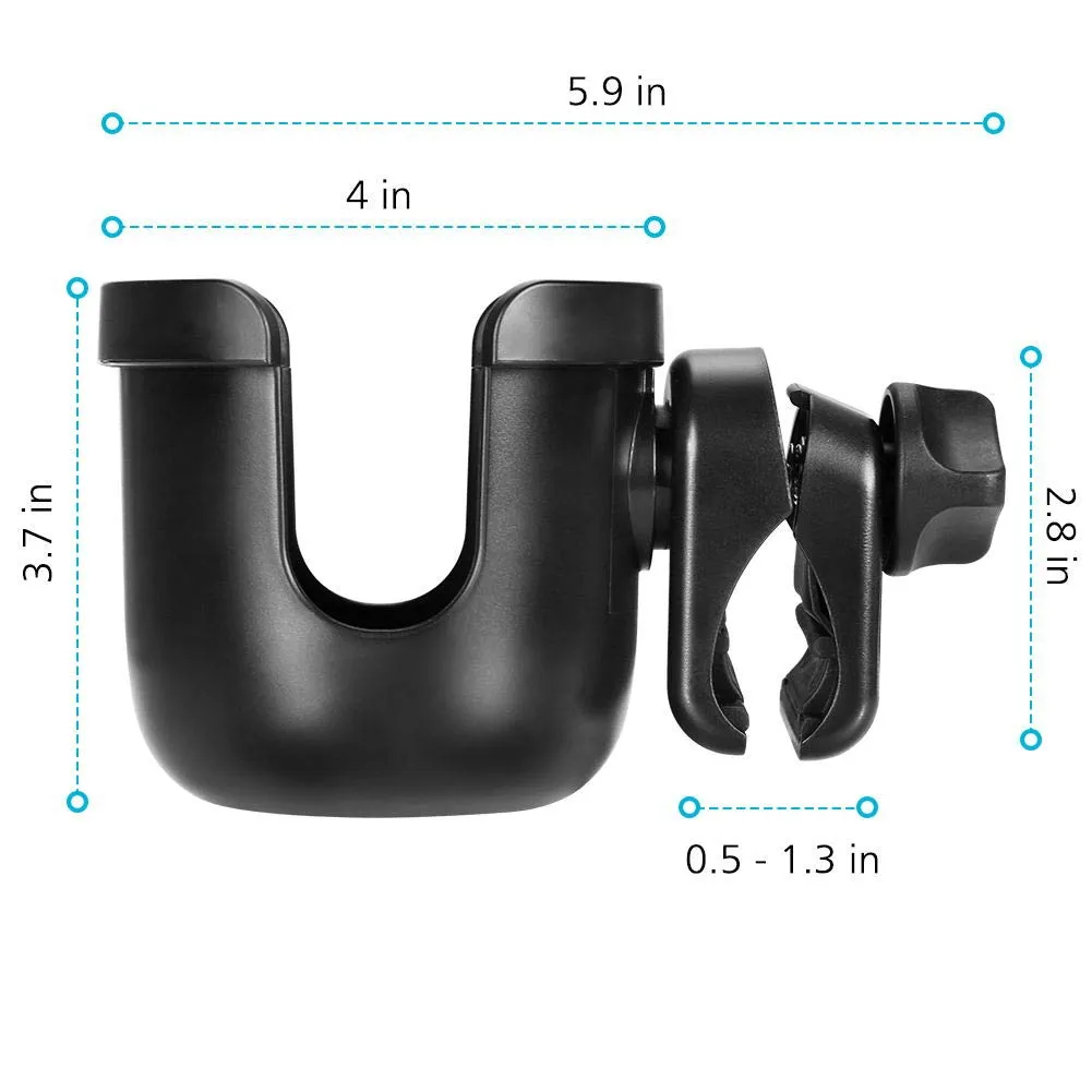 Accmor Stroller Cup Holder, Universal Cup Holder, Bike Cup Holder, 360° Rotatable Large Caliber Drinks Holder for Stroller, Bike, Wheelchair, Walker, Black, 2 Pack
