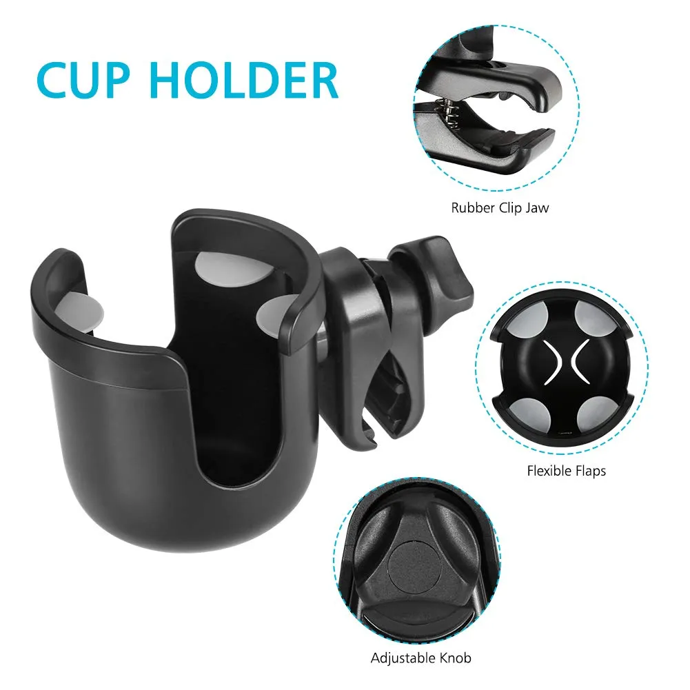Accmor Stroller Cup Holder, Universal Cup Holder, Bike Cup Holder, 360° Rotatable Large Caliber Drinks Holder for Stroller, Bike, Wheelchair, Walker, Black, 2 Pack