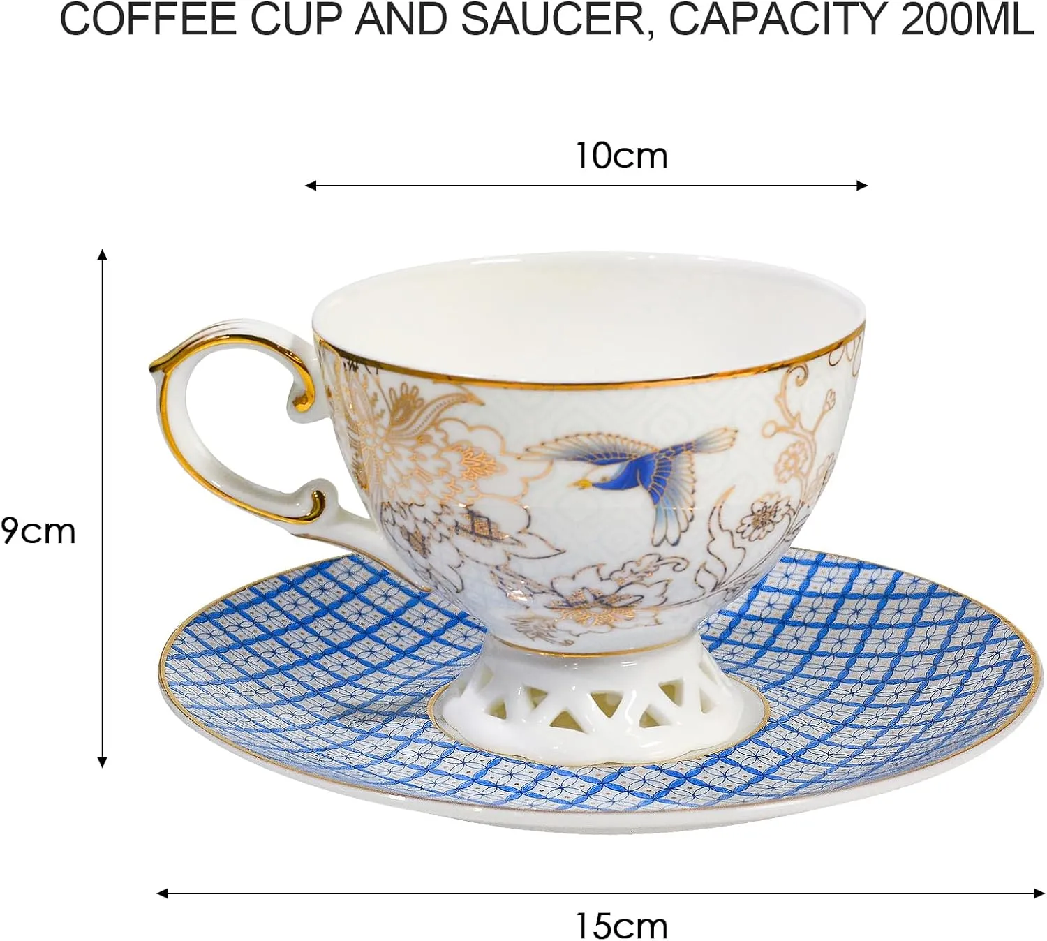 ACMLIFE Bone China Tea Cup and Saucer Set - Bone China Tea Coffee Cup and Saucer Set for 1, Vintage Teacups and Saucers, with Gold Trim and Gift Box (1, Light Blue)
