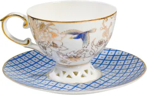 ACMLIFE Bone China Tea Cup and Saucer Set - Bone China Tea Coffee Cup and Saucer Set for 1, Vintage Teacups and Saucers, with Gold Trim and Gift Box (1, Light Blue)
