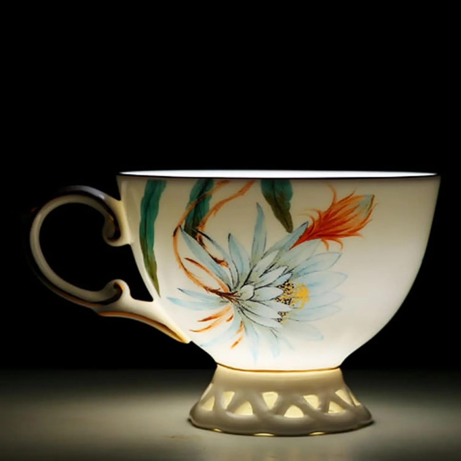 ACMLIFE Tea cup and Saucer Set Royal Garden Style Tea Coffee Cup with Saucer 7 Ounces Bone China Teacup and saucer Set(1, Blue and White)