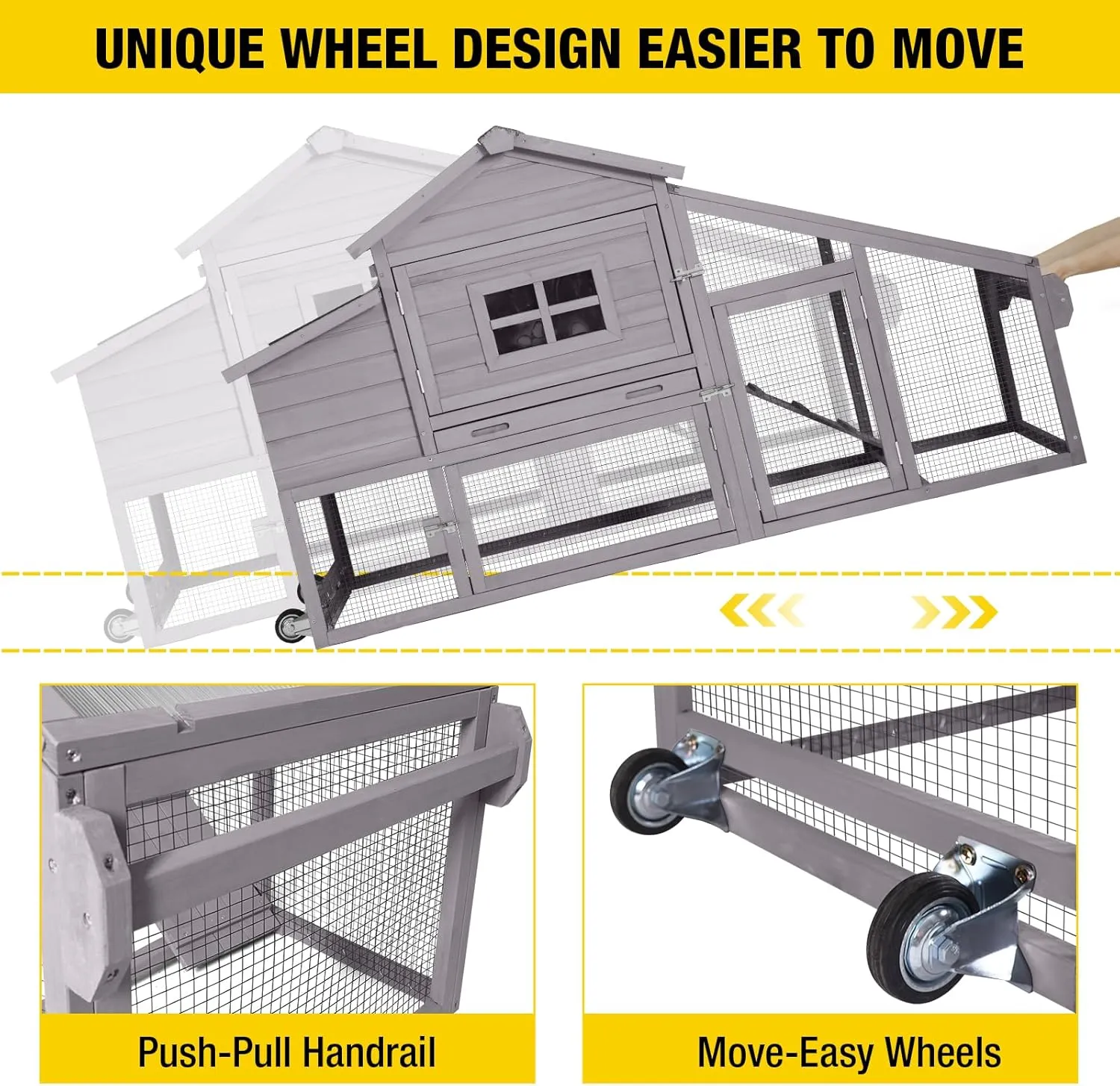Aivituvin Chicken Coop Mobile Hen Coop, Large Poultry Cage with Wheels Outdoor Backyard Chicken House