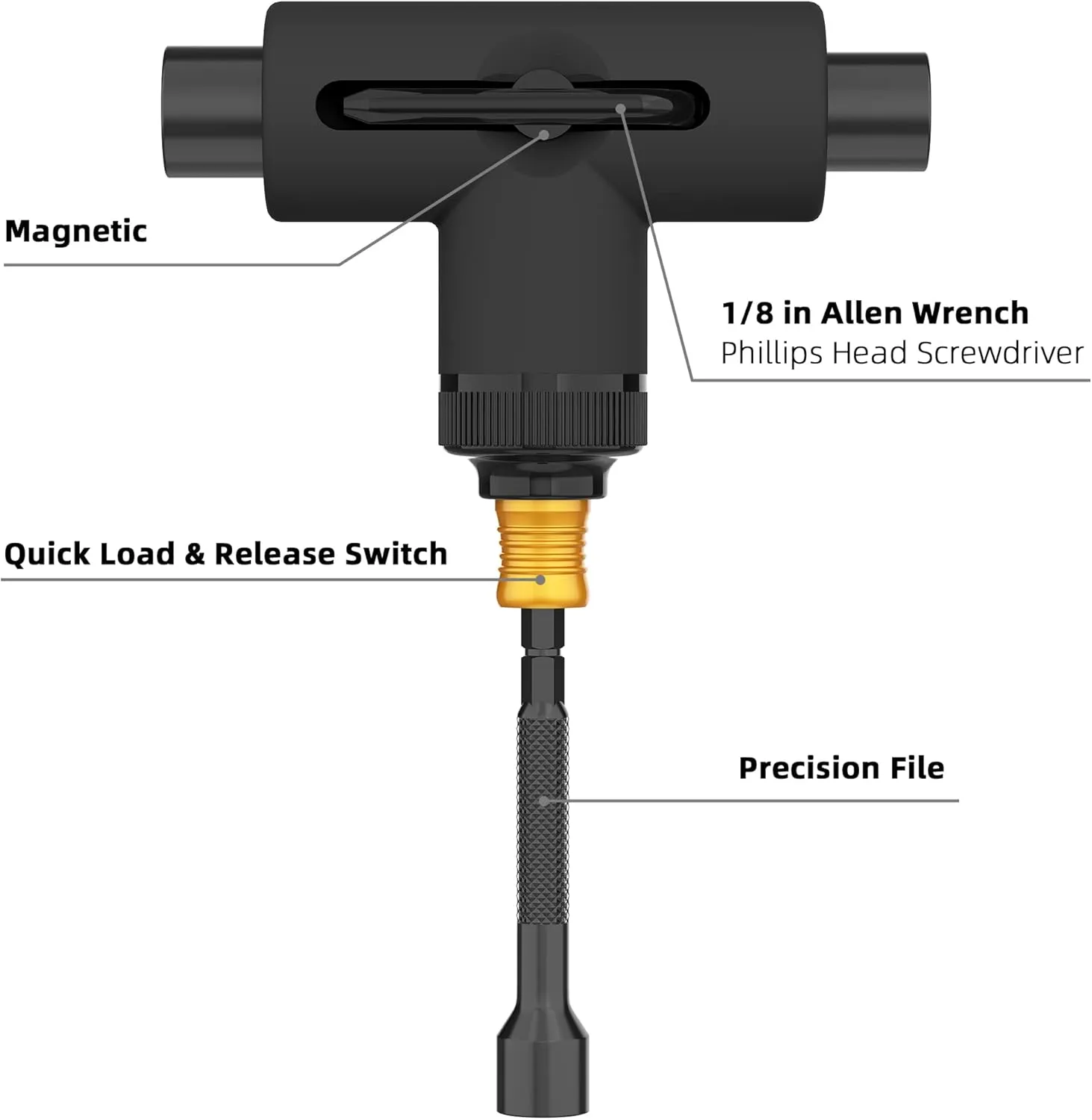 All-in-One Skate Tools Multi-Function Portable Skateboard T Tool Accessory with T-Type Allen Key and L-Type Phillips Head Wrench Screwdriver
