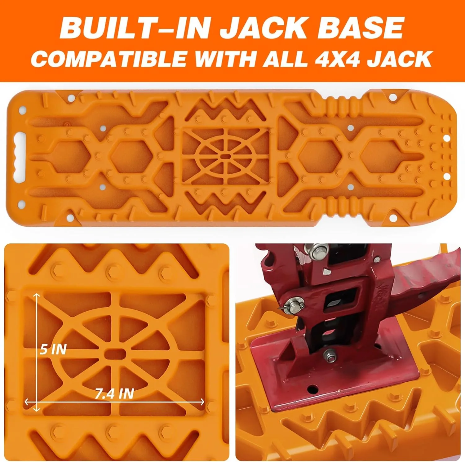 ALL-TOP Traction Boards with Build-in Jack Base, 2PCS Recovery Boards for Overlanding (4th Gen, Orange)