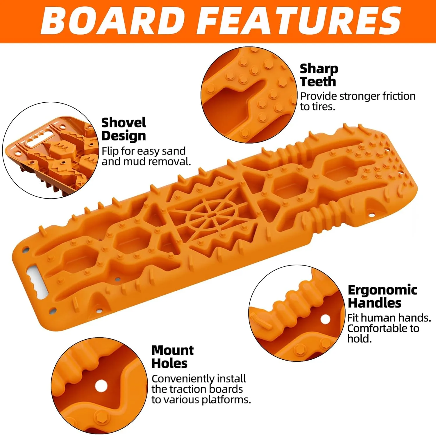 ALL-TOP Traction Boards with Build-in Jack Base, 2PCS Recovery Boards for Overlanding (4th Gen, Orange)