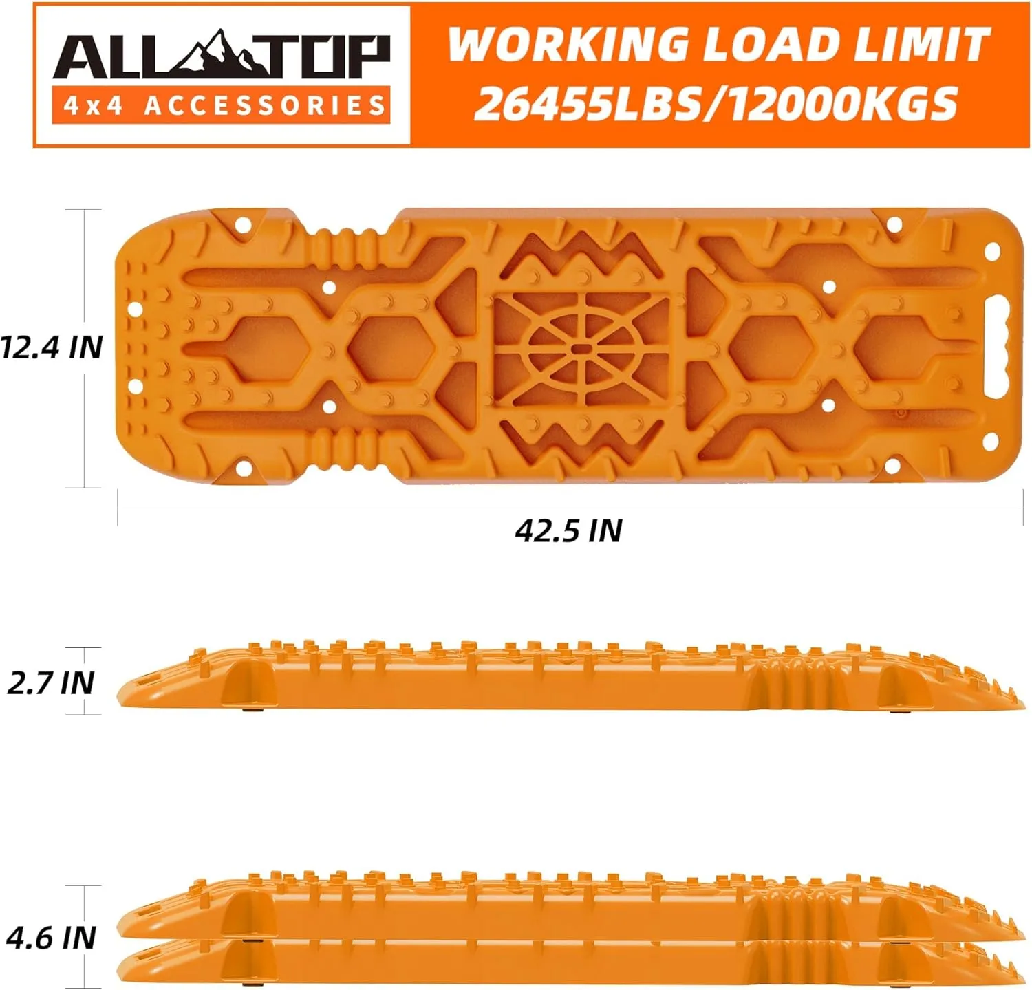 ALL-TOP Traction Boards with Build-in Jack Base, 2PCS Recovery Boards for Overlanding (4th Gen, Orange)