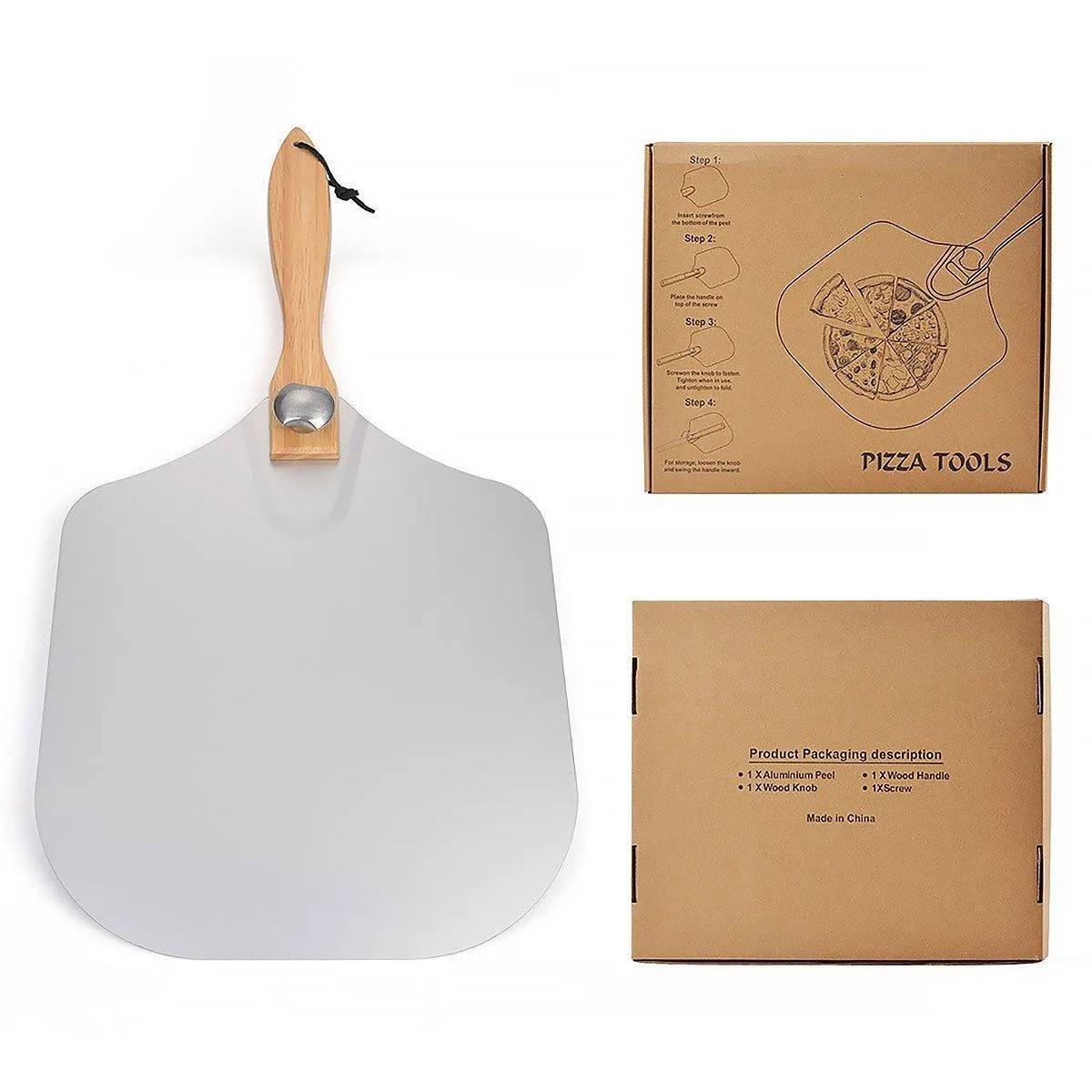 Aluminum Pizza Shovel 12Inch Pizza Transfer Tool with Pizza Cutter and Wheel Set