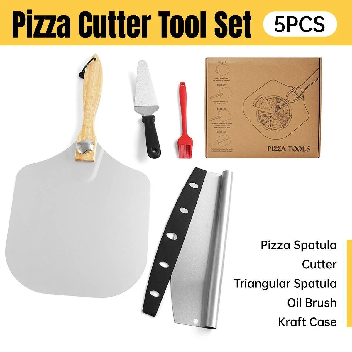 Aluminum Pizza Shovel 12Inch Pizza Transfer Tool with Pizza Cutter and Wheel Set