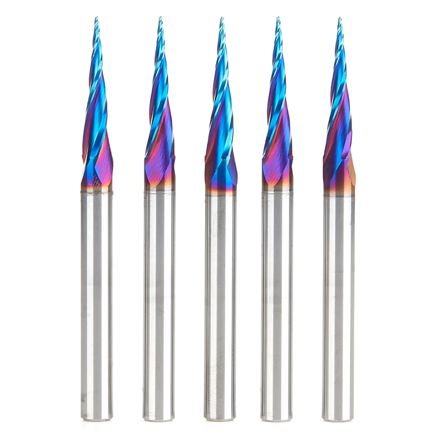 Amana Tool 46280-K-5 5-Pc CNC Solid Carbide Spektra Extreme Tool Life Coated Tapered Spiral 2D/3D Carving 1/32 Dia x 1/4 Inch SHK Router Bit Pack