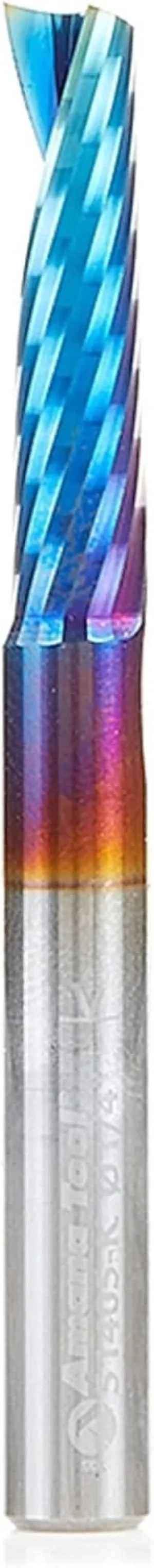 Amana Tool Spektra Coated Solid Carbide CNC Spiral Single O-Flute Router Bit, 51405-K, 1/4 D x 1 CH x 1/4 SHK x 2-1/2 Inch L Up-Cut with Mirror Finish