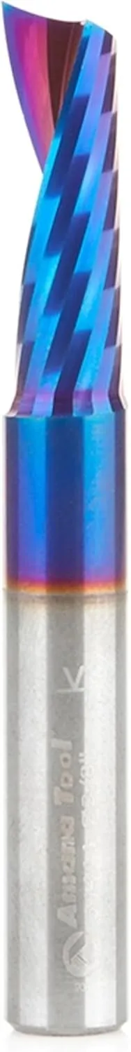 Amana Tool Spektra Coated Solid Carbide CNC Spiral Single O-Flute Router Bit, 51414-K, 3/8 D x 1-1/8 CH x 3/8 SHK x 3 Inch L Up-Cut Mirror Finish