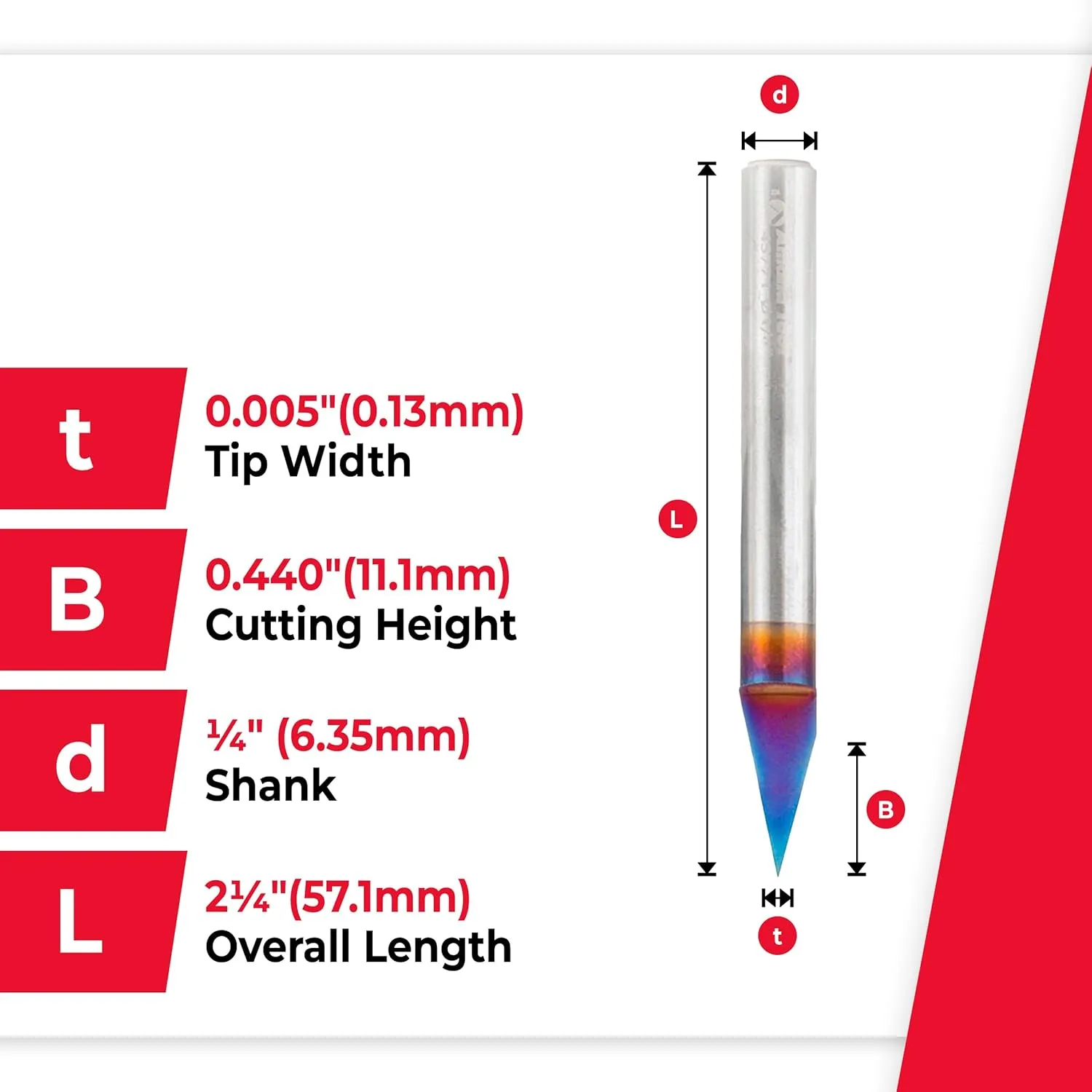 Amana Tool Spektra Extreme Tool Life Coated Solid Carbide Signmaking and Engraving Router Bit, 45771-K, 30 Degree Engraving, 0.005 Tip Width x 1/4 Shank x 2-1/4 Inch Long