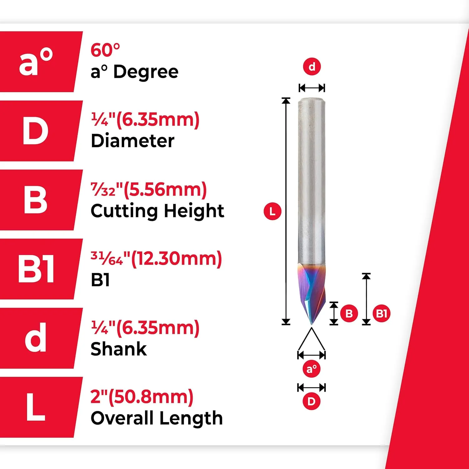 Amana Tool Spektra Extreme Tool Life Coated Solid Carbide V-Groove Router Bit, 45624-K, 60 Degree x 1/4 D x 7/32 CH x 1/4 Inch Shank 3-Flute