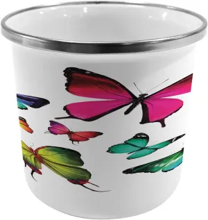 Ambesonne Butterflies Steel Camping Mug, Butterflies Flying Freedom Happiness Holidays Summertime Tropic Jungle Theme, Printed Thermal Cup for Camping and Outdoor Activities, Multicolor