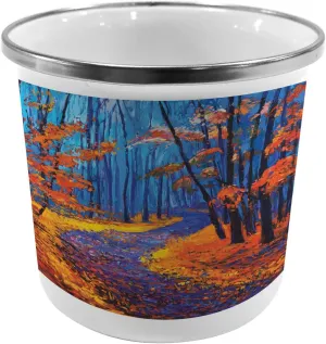 Ambesonne Country Metal Camping Cup, Dark and Deep in The Forest in Fall Autumn Season Calm Nature Art Paint, Stainless Steel Mug for Indoor and Outdoor Activities, Orange Navy