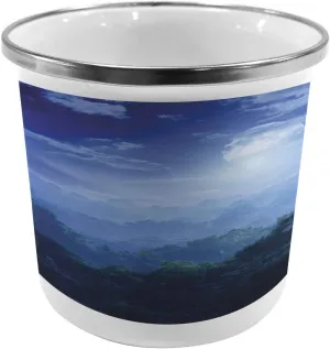 Ambesonne Fantasy Metal Camping Cup, Moonlight Covers The Jungles of Sri Lanka Rainforest Scenery View Image, Stainless Steel Mug for Indoor and Outdoor Activities, Green and Blue