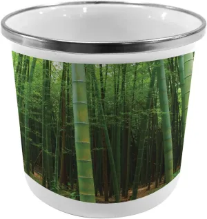 Ambesonne Forest Metal Camping Cup, Picture of a Forest Exotic Jungle Vision with Tall Tropical Trees Art Print, Stainless Steel Mug for Indoor and Outdoor Activities, Fern Green