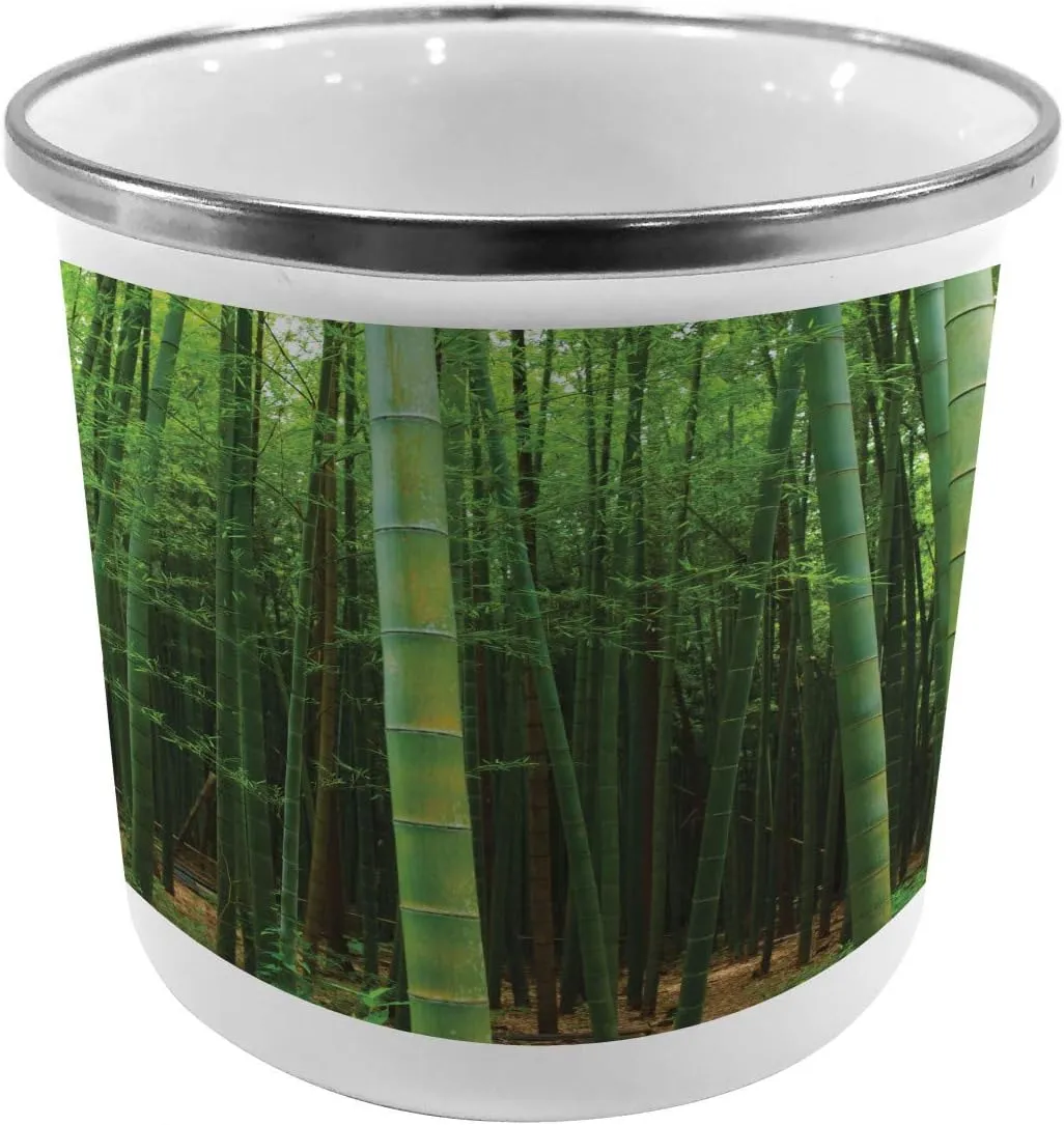 Ambesonne Forest Metal Camping Cup, Picture of a Forest Exotic Jungle Vision with Tall Tropical Trees Art Print, Stainless Steel Mug for Indoor and Outdoor Activities, Fern Green
