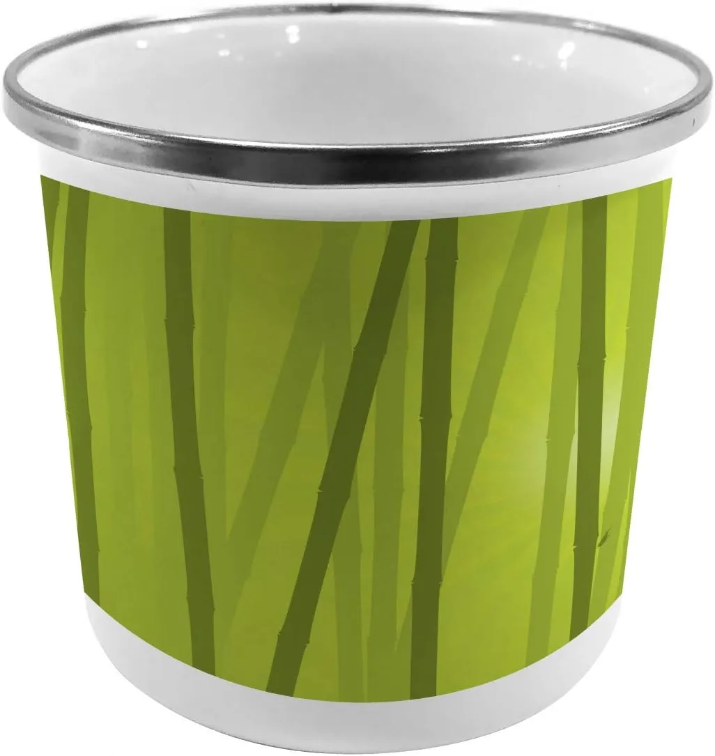 Ambesonne Forest Steel Camping Mug, Nature Cartoon Rainforest Wild Jungle with Folkloric Trees Print, Printed Thermal Cup for Camping and Outdoor Activities, Apple Green and Olive Green